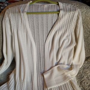 BNNU Dressbarn Lacy White Open Front Cardigan
